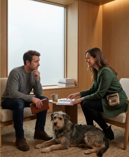 Consultation with a client and their dog